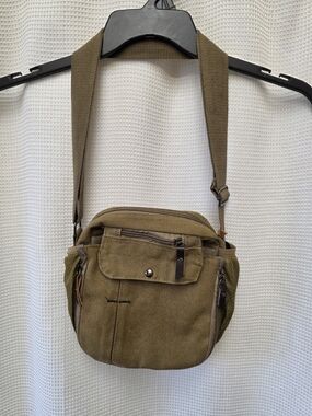 Olive Canvas Crossbody Messenger Bag